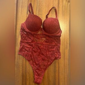 Forever 21 Lacy Thong Bodysuit - Maroon